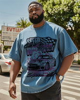 Big & Tall Men's Street Fashion Racing Washed Denim Short Sleeve T-Shirt